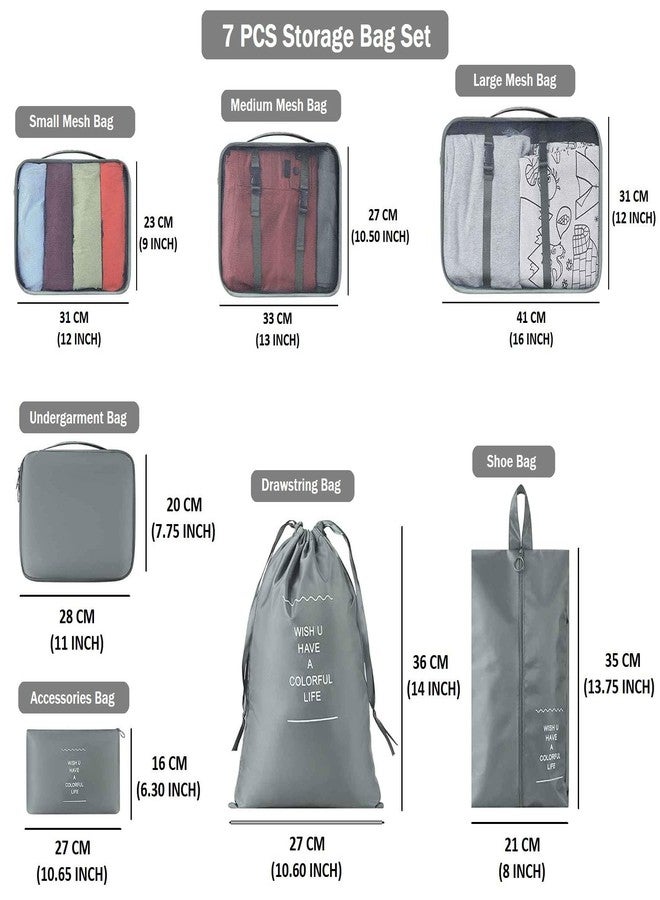 Bluwings 7 Pcs Foldable Luggage and Laundry Bag Pouch Waterproof Travel Toiletry Organizer Garment Storage Bag Portable Packing Cubes Storage Bag (1 Pc) (Grey) - Image 5